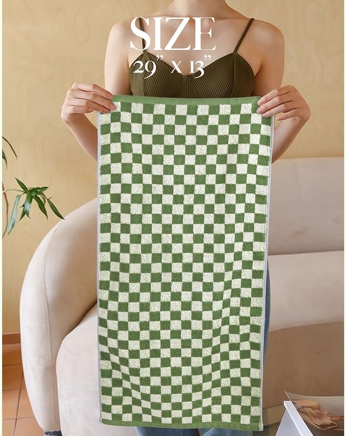 Jacquotha Green Hand Towels for Bathroom Set of 4 | Cute Checkered Bathroom Towels for Kitchen Decor, Lightweight for Bath Face Body