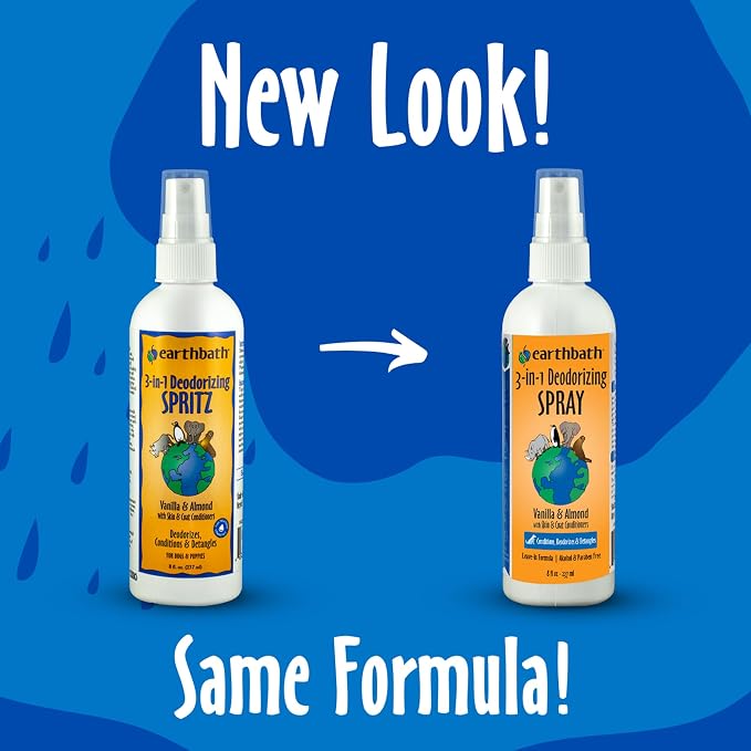 earthbath, Vanilla & Almond 3-in-1 Dog & Puppy Deodorizing Spritz - Dog Odor Eliminator for Strong Odor, Cruelty-Free Dog Cologne, Dog Wash Spray, Made in USA, Dog Bathing Supplies - 8 Oz (3 Pack)