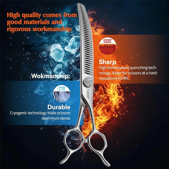 8.0'' Curved Chunkers Shears for Dog Grooming Professional Magic Pet Grooming Scissors Japan VG10 Steel 38 Teeth for Large Dogs (8 in, Curved Chunkers)