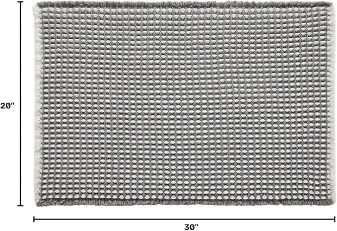 TYUU Waffle Bath Mat, Boho Bathroom Rugs Non Slip Washable Super Absorbent Quick Dry Bath Mat Farmhouse Bathroom Decor, 30"x20" Grey and White