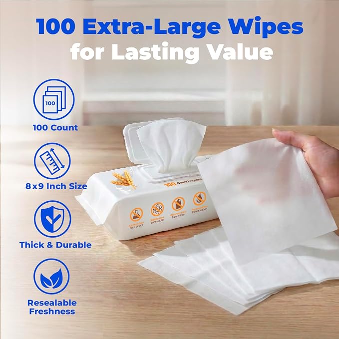 Best Pet Supplies 8" x 9" Large Unscented Dog Wipes - Cleaning and Deodorizing for Paws and Coat - Gentle Formula with Oatmeal Vitamin E for Puppies and Cats - 400 Count