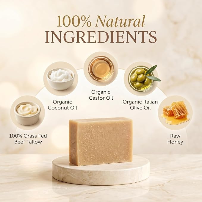 Terra Lotus - Organic Tallow Soap with Organic Castor Oil & Raw Honey - Hydrating & Nourishing - 3 Pack (Citrus)