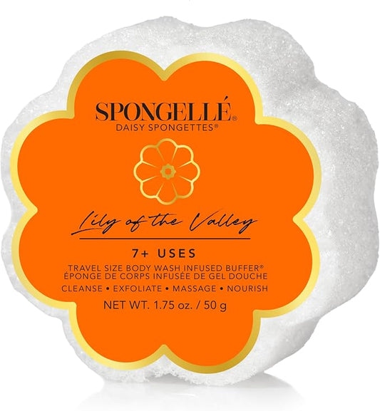 Spongellé Lily of The Valley Daisy Spongette Bath Sponge | Built-in Body Wash & Body Scrubber, Shower Loofah Sponge for Women, Travel Essentials | 7+ uses
