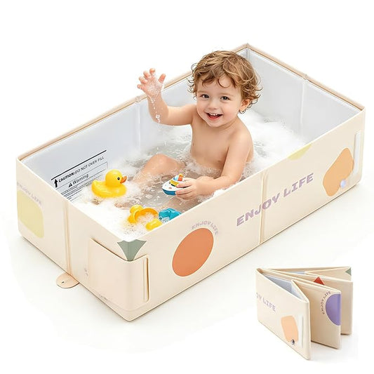 Toddler Bath Tub for Shower, Foldable Baby Bathtub, Portable Kids Bathtub & Collapsible Bathtub for Toddlers 1-8, Infant Newborn, Travel Baby Bath, Bañera para Bebé, White Dot