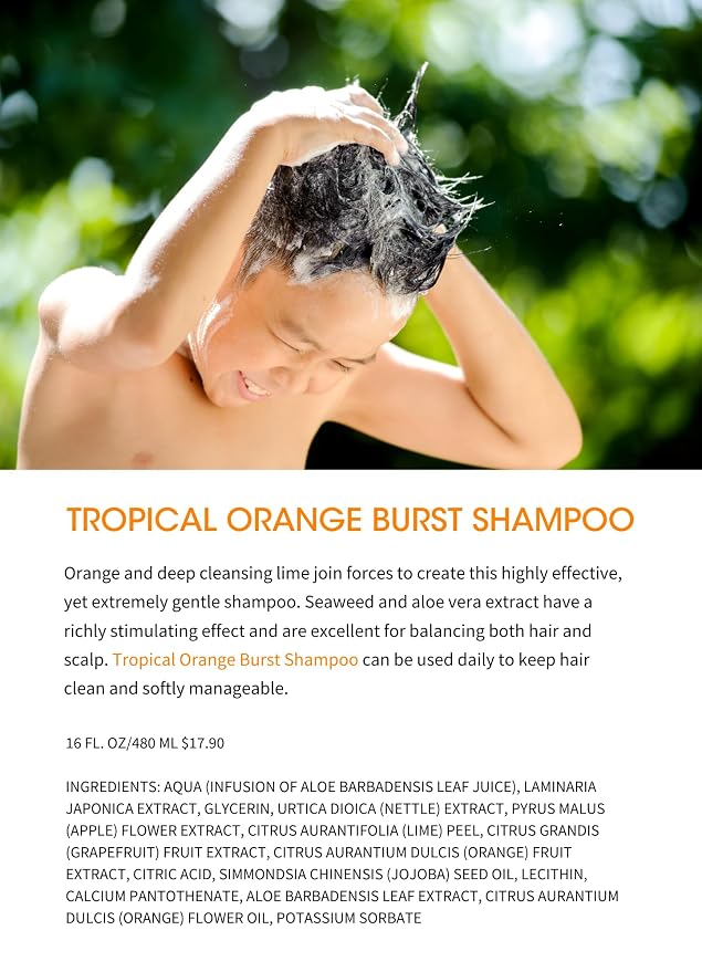 Clean Kids Naturally Tropical Shampoo- EWG Verified, All-Natural, Coconut-free, Vegan, Cruelty-free, Paraben-Free (16 Fl Oz, Orange Burst)