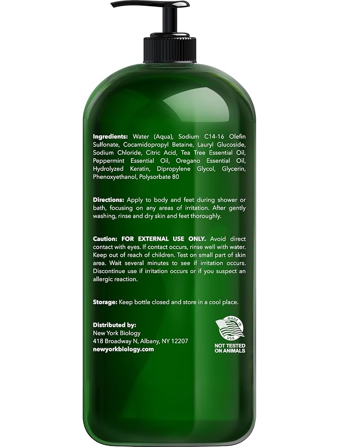 New York Biology Tea Tree Body Wash for Men and Women - Moisturizing Body Wash Helps Soothe the Skin - Refreshing and Hydrating Cleanser for Body and Feet - 16.9 Fl Oz (Pack of 2)