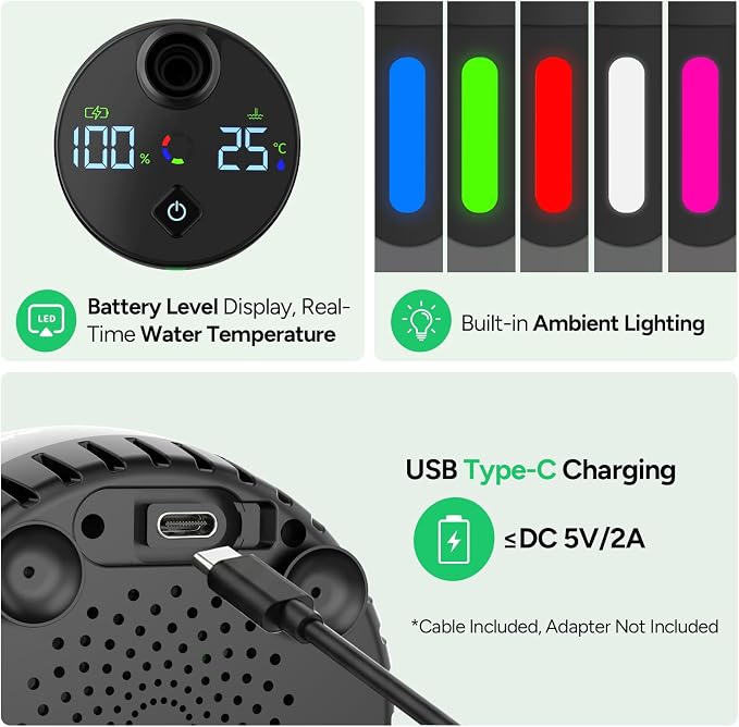 DR.PREPARE Portable Shower, 8000mAh Battery, 180-Min Runtime, 1.59 GPM Strong Flow, 3 Spray Modes, IPX8 Waterproof Camping Shower with LED Display, Portable Shower for Camping, Pets, Beach & Hiking