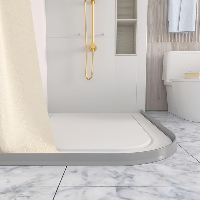 Raycity 3" High Shower Threshold Water Dam 118 IN Collapsible Shower Water Splash Guard for Curbless Shower Threshold Barrier Water Stopper for Wet and Dry Separation Bathroom and Kitchen (Grey)