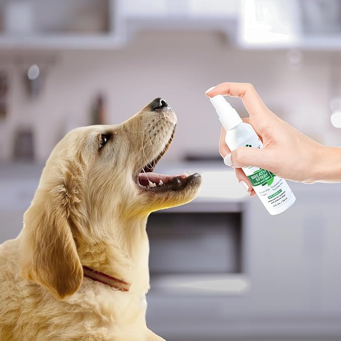Lillian Ruff Dog Breath Freshener Dental Care Spray - Dog Oral Health Teeth Cleaning Formula Targets Bad Dog Breath, Plaque & Tartar Build-Up, Supports Oral Care, Gum Health & Immune System (4oz)