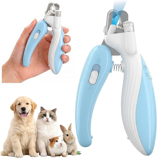 Cat & Dog Nail Clippers with LED Light, Illuminates Nail Bloodline to Prevent Overcutting, Pet Nail Trimmer with Safety Guard & Built-in Nail Catcher for Dog Cat Rabbit Small Animals(Blue)