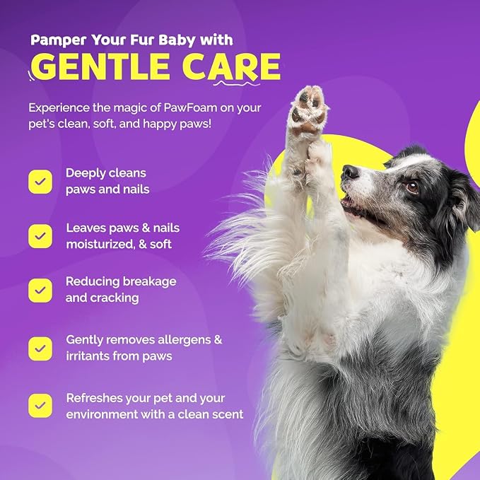 Pet Paw Cleaner for Dogs and Cats - PawFoam Pet Paw Cleaner Foam to Clean, Moisturize, Soften and Protect Paws | Gentle Dog Feet Cleaner with Silicone Dog Paw Washer Brush | 5FL OZ (1)