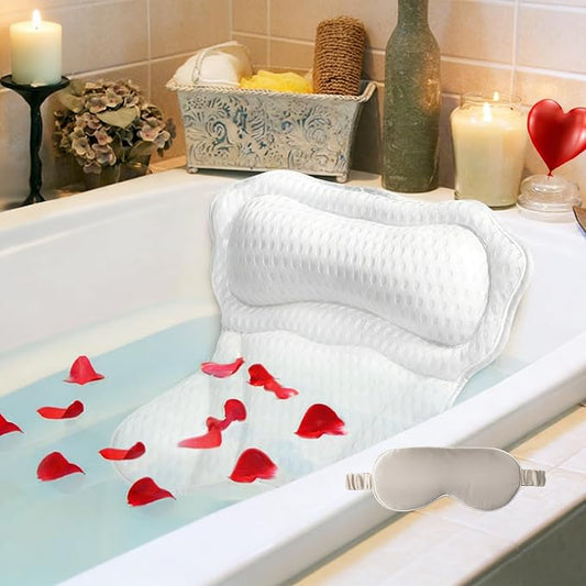 Bath Pillows for Tub, Luxury Bath Pillows for Neck Head and Back Support,Bathtub Pillow with Soft 4D Breathable Mesh Fabric and Nonslip Suction Cups,Relaxing Bath Accessories .(White)