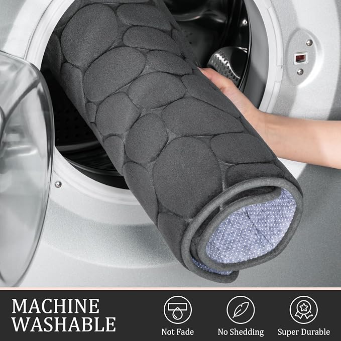 YIHOUSE Bathroom Rugs Mat Set, Memory Foam Bath Mat 5 Piece Dark Grey | Non Slip, Water Absorbent, Washable, Bath Mat For Bathroom, Sink and Toilet