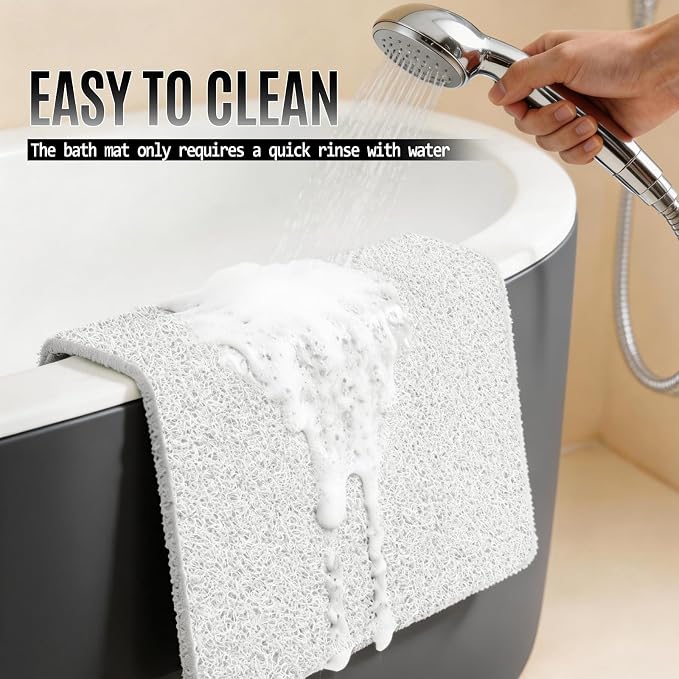 Joyhalo Shower Mat Bathtub Mat Non Slip, Bathmats Non Slip, Quick Drying Foot Scrubber Loofah Mats for Shower, Tub, Bathroom, Home, 24 * 24inch, White