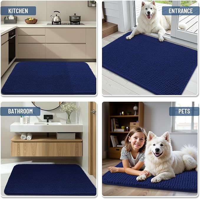 Arotive Bathroom Rugs 60" x 24", Ultra Soft Absorbent Chenille Bath Rugs, Rubber Backing, Machine Washable Bath Mats for Bathroom Floor, Tub and Shower, Home Decor Accessories, Navy