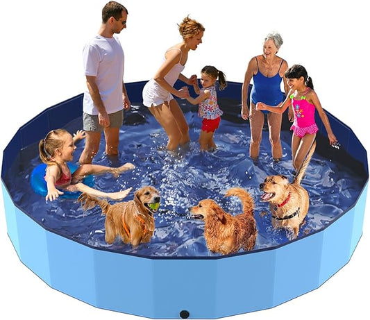 120" Foldable Dog Pool for Kids, Hard Plastic Hard Plastic Shell Extra Large Non-Slip Swimming Pool for Kiddie Duck Pet, Collapsible Puppy Bathing Tub Heavy Duty, 10 ft * 19.7" H - 7XL