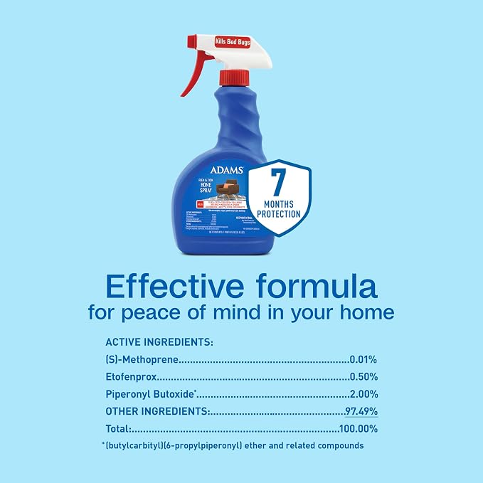 ADAMS Flea & Tick Home Spray for Indoor House Treatment, Kills Bed Bugs, Fleas, & Ticks, for Carpet, Furniture & Pet Bedding, Controls Fleas, Ticks, Bed Bugs, Cockroaches, Spiders & Mosquitoes, 24 oz