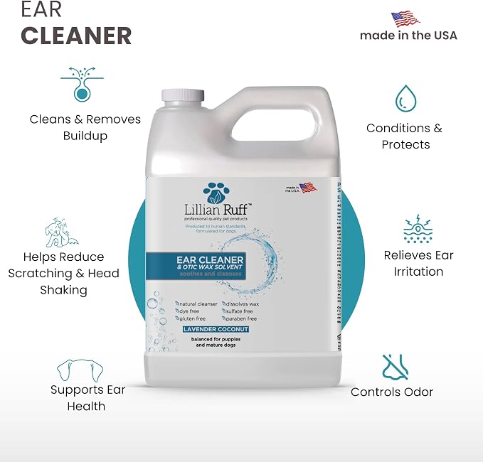 Lillian Ruff Ear Cleaner & Otic Rinse for Sensitive Ears: Alcohol Free Dog Ear Wash with Alo+H6+F6:K28F6:N29
