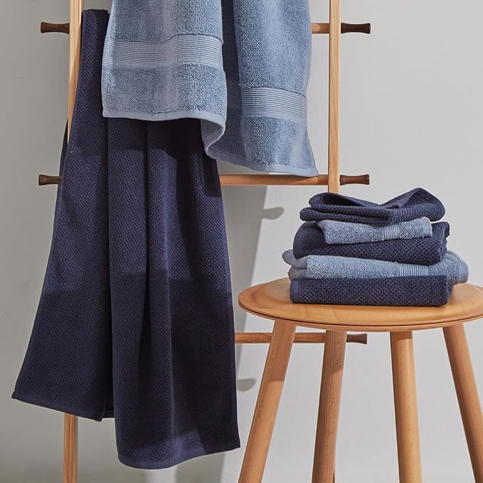 Organic Cotton Textured Towels - Navy - 2 Bath Sheets
