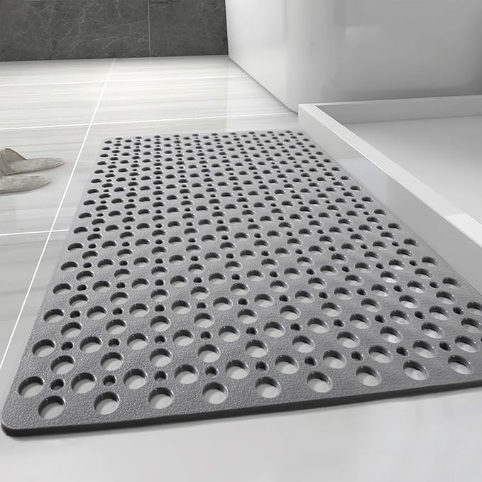 Casa and Beyond Shower Mat, Secure Shower Mat-Non-Slip, Washable Non-Slip Bathtub Mats, with Suction Cups and Drain Holes, Soft Textured Design, Easy to Clean for Bathroom (Grey, 20.9" x 20.9")