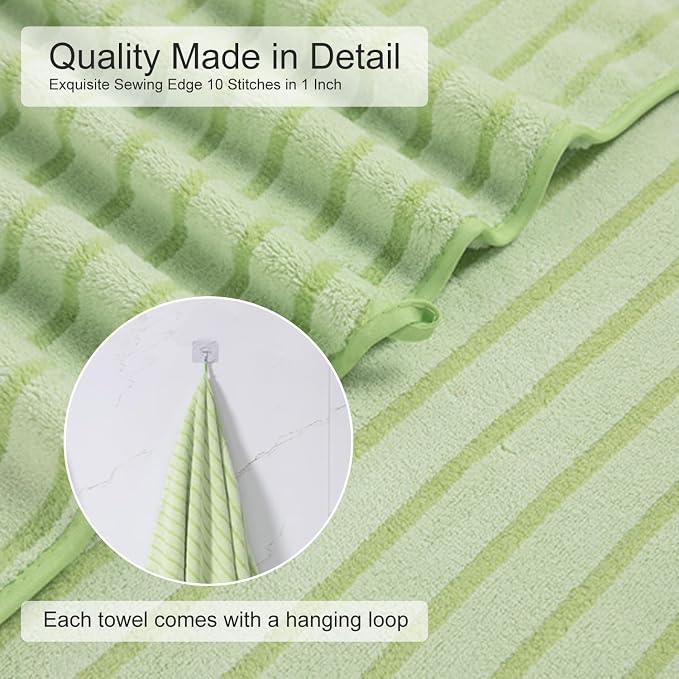4 Pcs Grass Green Cabana Stripe Large Bath Towels 35"x70" Oversized Bath Sheet Soft Breathable Jumbo Bathroom Towels Highly Absorbent Shower Towel Quick Dry Beach Chair Towel Spa Gym Hotel Towel Set