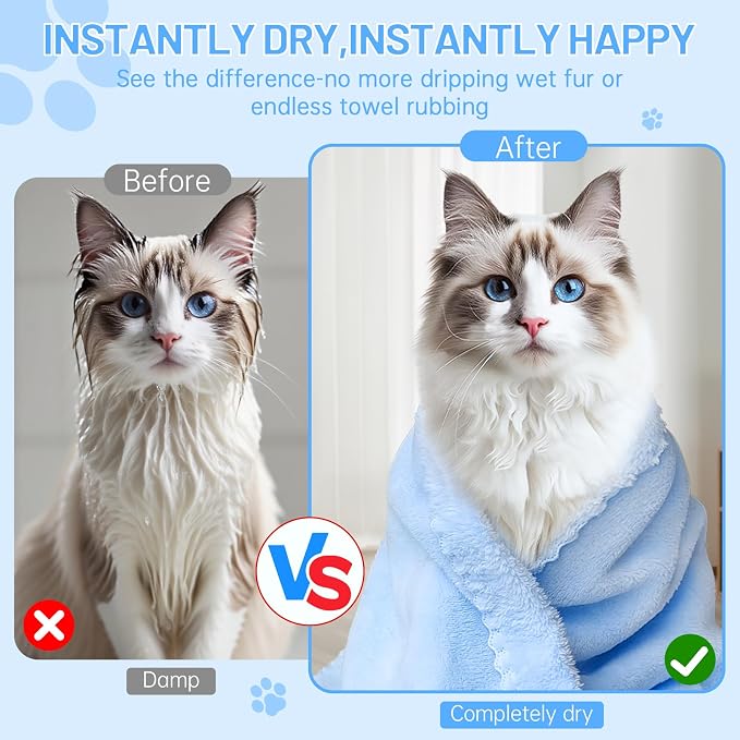 DuckSky 5Pcs 29.5 x 13.77'' Cat Towels Microfiber Pack Bulk, Quick Drying Absorbent Pet Puppy Towels for Pet Kitten Grooming，Hair Drying Small Puppy Dog，Bathing Shower