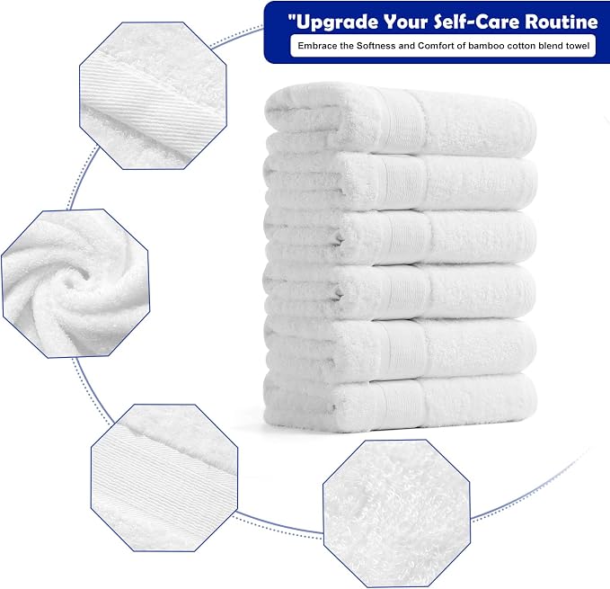 Aibaser Hand Towels-16x30inch - Lightweight and Highly Absorbent Hand Towels for Bathroom, Travel, Gym, Shower and Spa (White)