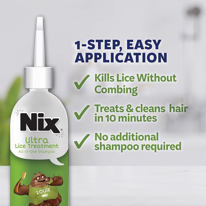 Nix Ultra All-in-One Treatment & Prevention Kit, 4 Fl Oz Shampoo, Comb and 6 Fl Oz Daily Leave-In Spray – Gentle Pesticide-Free Head Lice Remover Kit