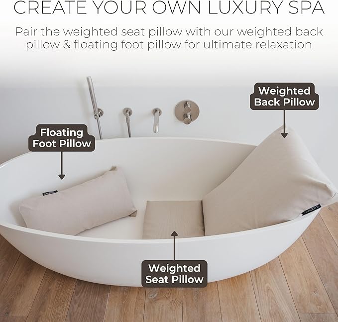 BADESOFA® Luxury Seat Cushion for Bath | Premium-Quality Materials | Comfortable & Quick-Drying | Washable Bath Pillow in Ivory Pearl | Home Spa | Suitable for Bathtub, Steam Sauna & Hot Tub