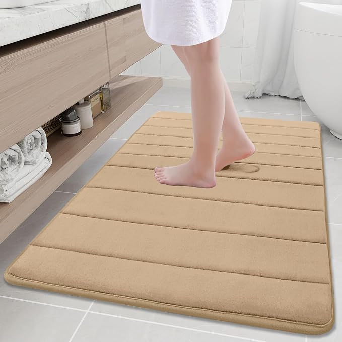 Buganda Memory Foam Bath Mat, 40" x 32", Ultra Soft Bathroom Rugs, Water Absorbent and Machine Washable Bath Rug Runner for Bathroom, Shower, and Tub, Camel