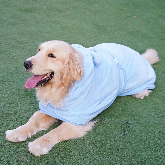 Dog Bathrobe Towel, Cat Bathrobe Microfiber Fast Drying Absorbent Hooded Bath Towel for Puppy Small Medium Large Dog Cat(Blue,S)
