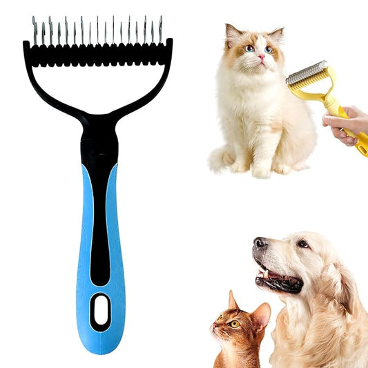 Double-Sided Pet Grooming Brush for Dogs and Cats, 2026 New Dog Deshedding Brush, Dematting Comb Removes Tangles Knots and Loose Fur, Ergonomic Pet Grooming Tool (Blue)