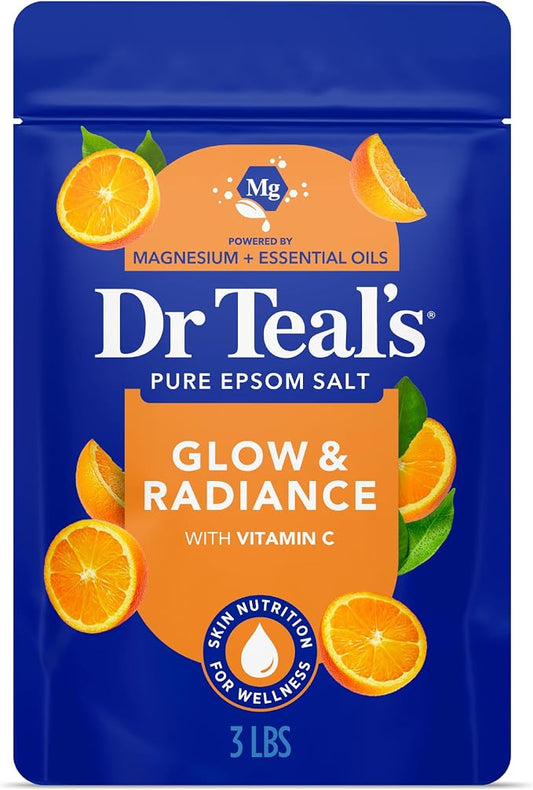 Dr Teal's Pure Epsom Magnesium Salt Soak, Glow & Radiance with Vitamin C & Citrus Essential Oils, 3 lbs