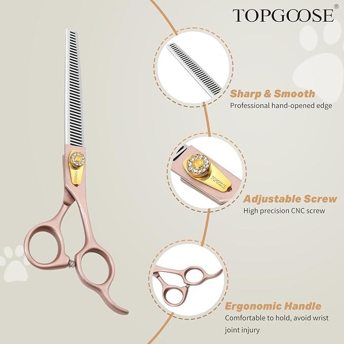 Professional Thinning Scissors for Dog Cat 7.5'' Pet Grooming Scissors 440C Stainless Steel Thinning Shears for Dogs 56 Teeth (Rose Gold, Thinner)