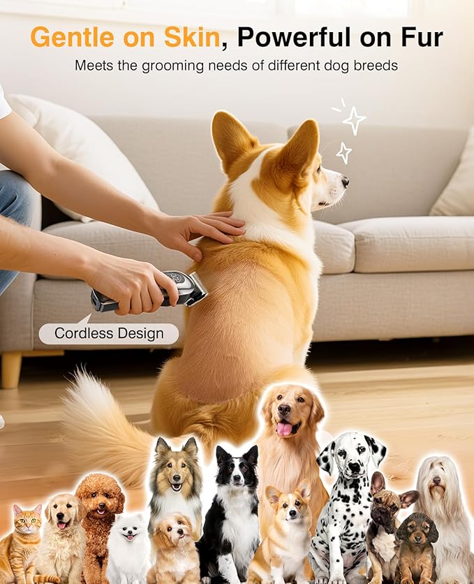 Dog Clippers for Grooming, Dog Grooming Kit for Heavy Thick Hair, Low Noise Cordless Pet Hair Trimmer with Stainless Steel Blade, Professional Rechargeable Hair Trimmer for Dogs and Cats New