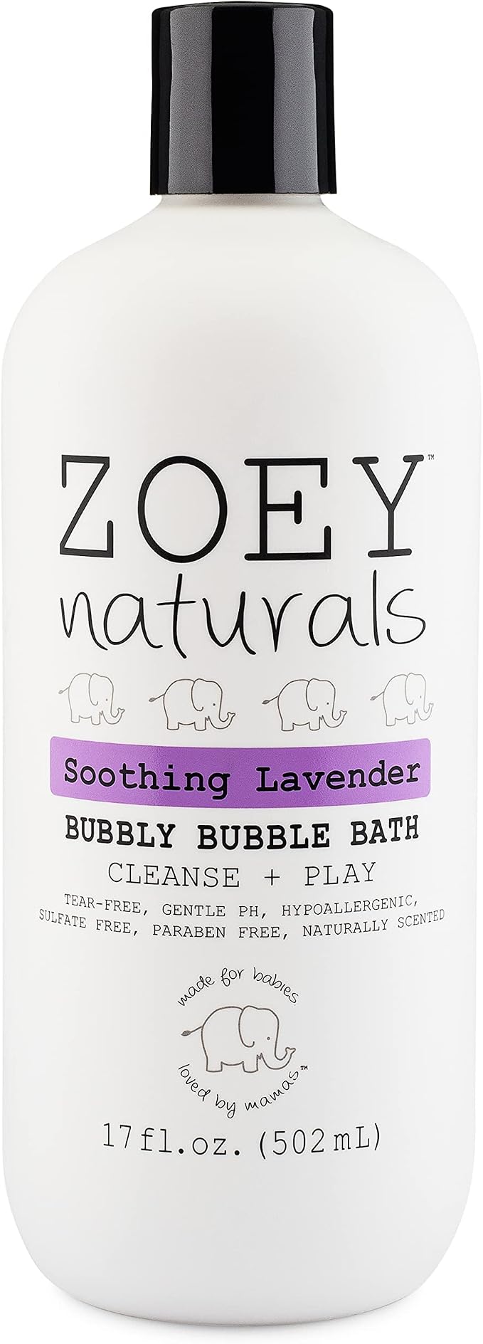 Zoey Naturals - Soothing Lavender Bubble Bath for Kids & Babies, Tear-Free Moisturizing Toddler Soap with Aloe & Avocado Oil for Calm Experience - Made in USA, 17 oz