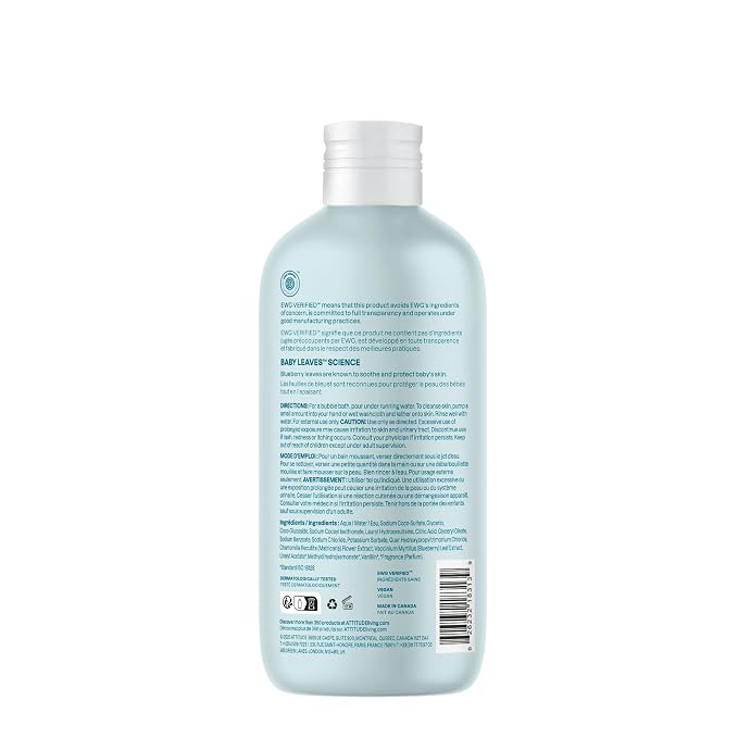 ATTITUDE Bubble Body Wash for Baby, EWG Verified, Dermatologically Tested, Plant and Mineral-Based, Vegan, Good Night, 16 Fl Oz (Pack of 6)