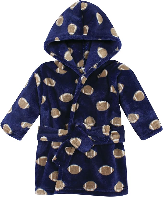 Hudson Baby Unisex Baby Plush Animal Face Bathrobe, Football, 0-9 Months
