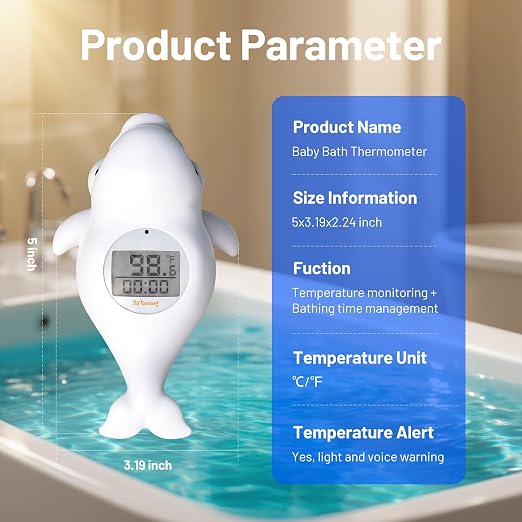 Baby Bath Thermometer for Tub,Digital Infants Water Temperature,LCD Display | Safety Floating Bath Toy,Bathtub Temperature Measure,Newborn & Toddler Essentials,Accurate Reading with Timer
