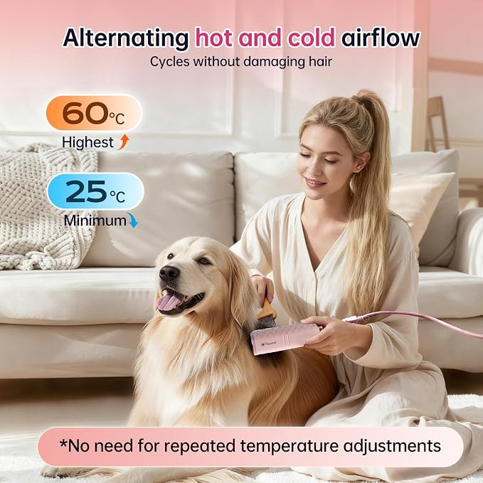 Dog Dryer for Pet Grooming,Pet Neck-Hanging Hair Dryer,Alternating Hot and Cold Airflow.Handheld & Hands-Free.Low-Noise, Ultra-Lightweight.High Wind Speeds.Adjustable Heat & Speed