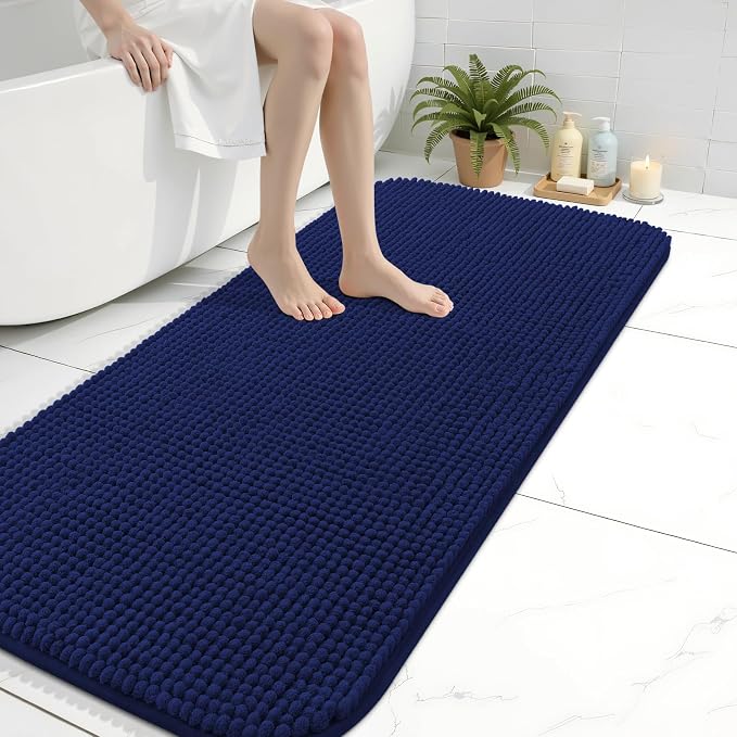 Arotive Bathroom Rugs 44" x 24", Ultra Soft Absorbent Chenille Bath Rugs, Rubber Backing, Machine Washable Bath Mats for Bathroom Floor, Tub and Shower, Home Decor Accessories, Navy