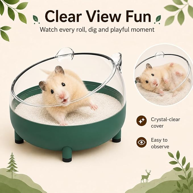 Meow&Woof Hamster Sand Bath Container, Large Sandbox Toilet Gerbil Batheoom, Tiny Chinchilla Dust Bathtub Sand Bath Box for Hamster Cage Accessories 5.2 Inch-Dark Green