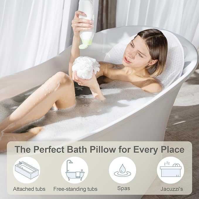 Luxury Spa Bath Pillow, Thick Full Body Cushion with Laundry Bag, Non-Slip Memory Foam for Head, Neck, Back Support, Ideal Women's Soaking Tub Gift