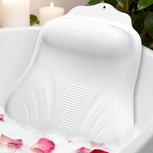 Bath Pillow for Tub, Adjustable Silicone Bathtub Pillows for Head and Neck, 0"–2.3" Neck Support, 34 Suction Cups, Easy to Clean, No Machine Wash Needed (White)