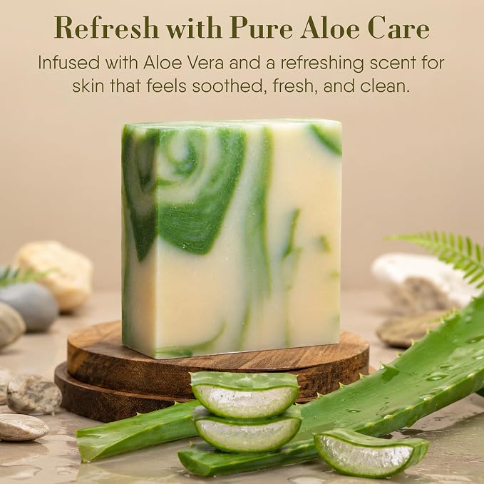 360Feel Cool Fresh Aloe Soap - Made in The USA - Castile Handmade, All-Natural Cold-Processed - Infused with Aloe Vera for Refreshing Cleanse and Creamy Rich Lather (5 oz)