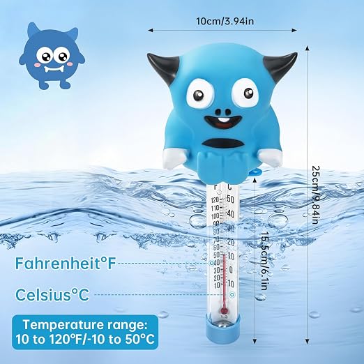 Pool Thermometer Floating, Water Temperature Thermometer with String, Large Size Easy Read & Shatter Resistant Pool Accessories for Ice Bath & Hot Tub, Outdoor & Indoor Swimming Pool, Spas(Monster)