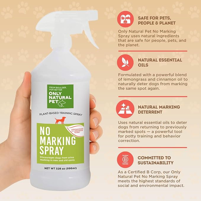 Only Natural Pet No Marking Spray & Deterrent for Dogs – Indoor & Outdoor Urine Prevention – Stain & Odor Eliminator – Potty Training Aid to Deter Peeing or Marking on Carpet & Furniture – 32 fl oz