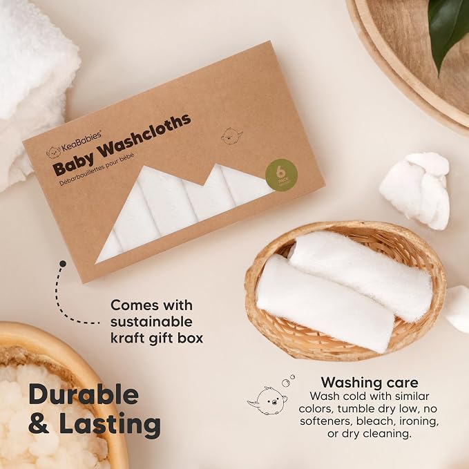 6-Pack Baby Washcloths, Soft Absorbent Washcloths for Face, Body (White) | Viscose from Bamboo Washcloths, Baby Towels, Newborn, Kids, Toddlers, Infant, Gentle on Sensitive Skin, 10x10, Reusable