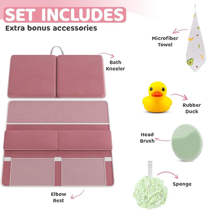 Bath Kneeler & Elbow Kneeling Rest Pad Set for Baby Washing Baths Gift Set | Includes Sponges Duckies Cloths & More! Perfect Set for Bath Time - Baby Shower and Birthday Gifts Necessity & Essentials