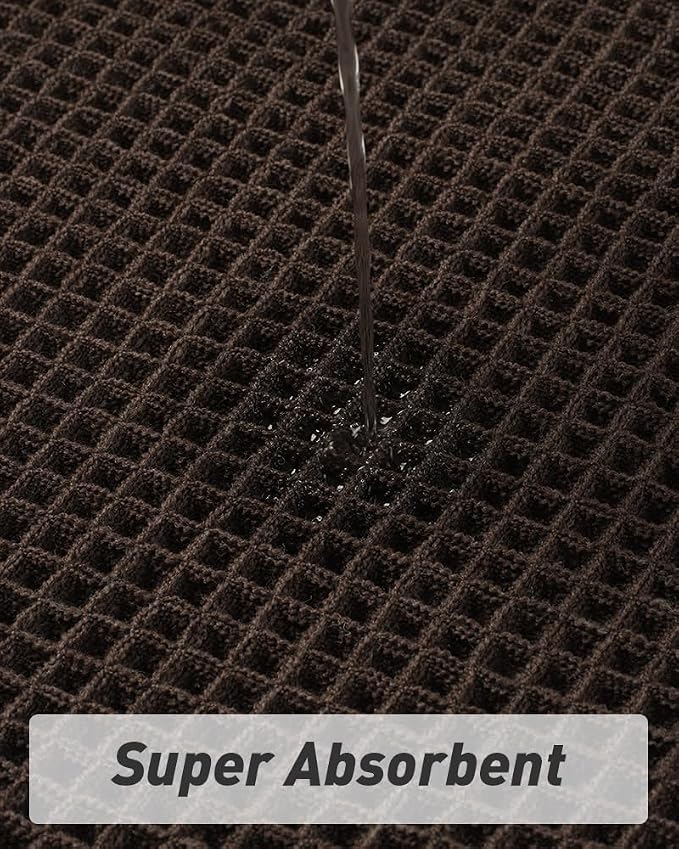 AMOAMI Upgraded Waffle Bath Mat, Super Absorbent Non Slip Bath Mats for Bathroom Floor, Machine Washable Bathroom Rugs with Tassels, Rubber Backed Bathroom Mats, Ultra Soft, 18" x 30", Chocolate